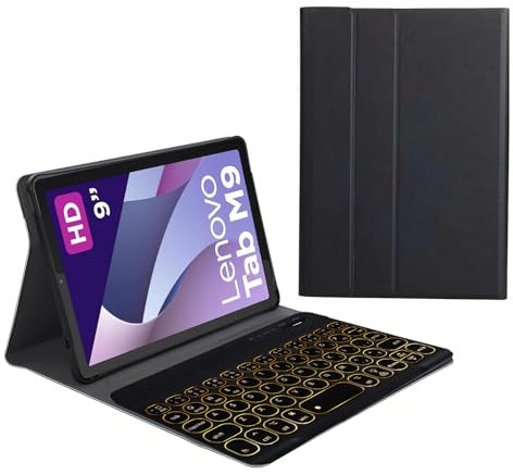 Funda con Teclado para Lenovo Tab M9 2023 Versión 9.0 (TB-310FU/TB-310XU), Contiene Ñ,Retroiluminación De 7 Colores, Teclado Bluetooth Magnéticamente Desmontable,Negro