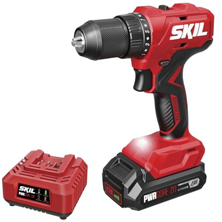 SKIL PWR CORE 20 Brushless 20V 1/2-Inch Drill Driver Kit, Includes 2.0 Ah Battery and Charger - DL6280B-10
