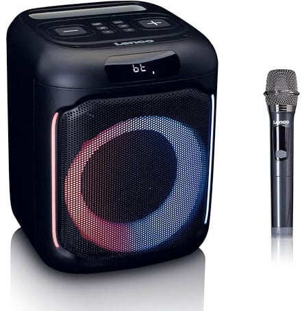 Lenco PA-101BK Portable Bluetooth Party Speaker 100W RMS Disco Light USB Playback Black