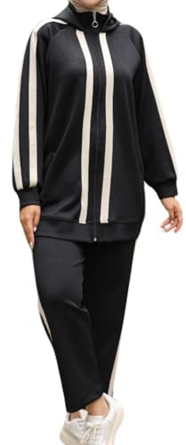 istanbul styles Turkish Hijab Modest Outfit for Muslim Women - 2 Piece Sportswear Set, Stylish Activewear Tracksuit for Casual Comfort (DE/NL/SE/PL, Alphanumerisch, L, XL, Regular, Regular, Schwarz)