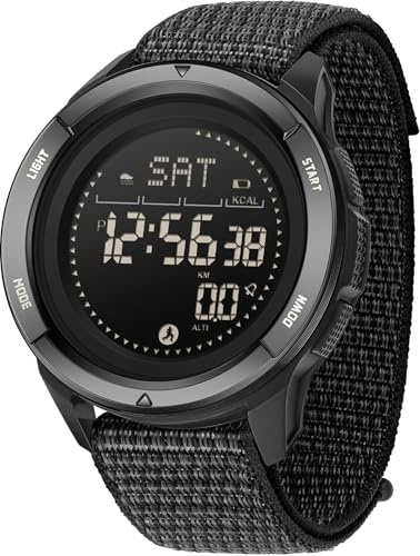 findtime Montre numérique pour homme avec podomètre, compte-pas, boussole, étanche, montre de sport, compteur de calories, montre de course à pied, avec lumière LED, chronomètre, compte à rebours