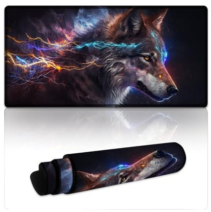 LLONGKT Gaming-Mauspad Lightning Wolf, großes Gaming-Mauspad (30 x 60 x 0,3 cm), Schreibtischunterlage, rutschfeste Gummi- und wasserdichte Oberfläche für PC, Laptop, Schreibtisch