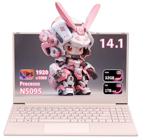 Ordinateur Portable 14,1 Ultra-Léger (1,2 kg) | Processeur N5095, 32 Go RAM, 1 to SSD | Écran FHD IPS | Autonomie 3h | WiFi Double Bande + Bluetooth
