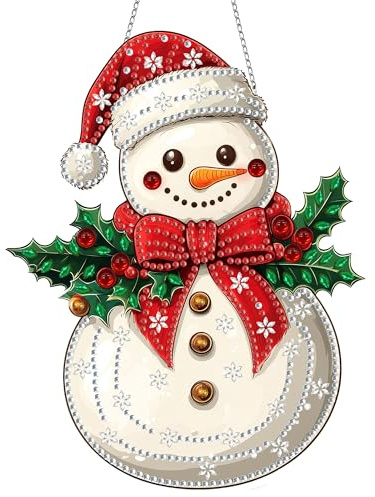 Hoobee Schneemann Diamond Painting Anhänger, Weihnachten Diamond Painting Fensterbilder, 5D Diamant Painting mit Kette, Wandbehang Kits-Für Zuhause Wanddekoration Und Eingang Dekoration(Schneemann)