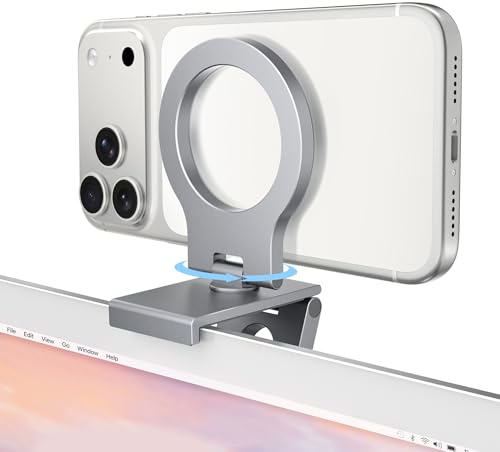 Itramax 360° Continuity iPhone Kamera Mount,Magnetische Webcam Handyhalter | Verstellbare Desktop-Monitore Webcam-Halterung für MagSafe iPhone 17 Pro 16 15 14 13 12 11 XR XS,Apple TV,Studio Display,Grau