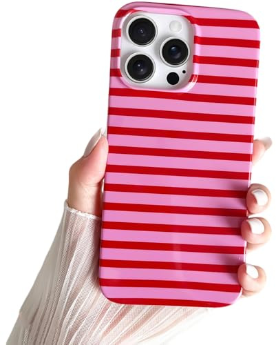 SmoBea Kompatibel mit iPhone 15 Pro Max Hülle, Süßes horizontal Striped Handyhülle, weiches, schlankes, stoßfestes TPU-Telefoncover für Frauen und Mädchen, schön und stilvoll,Red