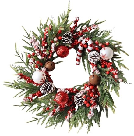 GkgWuxf Weihnachtskranz Für Die Tür,Deko Mit Kugeln Und Tannenzapfen | Kunst Adventskranz - Für Innen Außen Wand Fenster Kaminsims