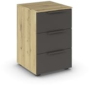 Rauch Möbel Flipp, Nachttisch, Graphit/Eiche Artisan, Maße 40x61x42 cm | Nachtkommode, 3 Schubladen, Soft-Close-Funktion, für Schlafzimmer, Kinderzimmer, Jugendzimmer, Gästezimmer