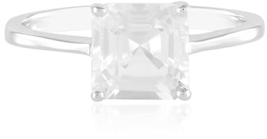 Cavill Silberring mit weißem Topas 1,97 ct Oktagon-Asscher Schliff aus Brasilien, platiniertes 925 Sterling Silber, moderner klarer Edelstein, schmaler Bandring