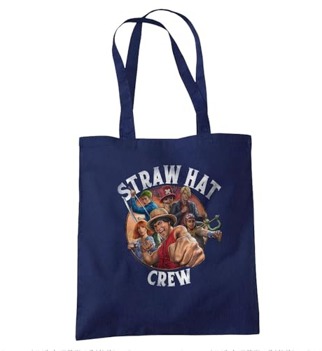 One Piece Straw Hat Crew Borsa Tote Riutilizzabile per Spesa e Viaggi, Navy