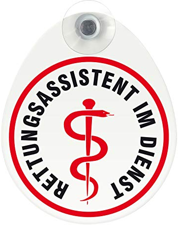 Schild, Autoschild Rettungsassistent im Dienst mit Saugnapf, 1,5mm wetterfestes 100 x 120 mm