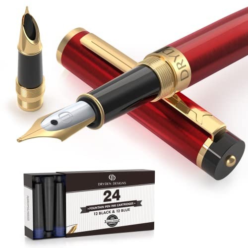 Dryden Designs Fountain Pen Fine Nib, Includes Gift Pouch and Ink Refill Converter, Classic Writing Tool [Dangerous Red] for Left and Right Handed