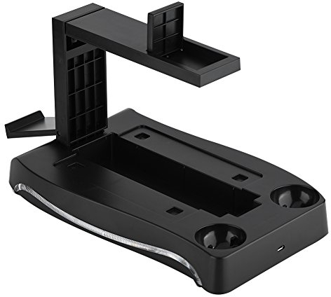 PS4 VR Ladestation Stand,Richer-R Ladestation Dock Stand Ladegerät Ständer Halterung,Multifunktion USB Docking Station blaues Licht 2 Controller Aufladen für PS4 VR Controller Schwarz