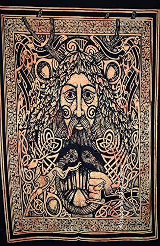 Traditional Jaipur Tie Dye Celtic Mann Gesicht Wand Kunst Poster, keltische Wand-Dekor, böhmische Wandbehang, Hippie Wohnheim Zimmer Dekoration, Gypsy Wall Art, Größe 30x 40,