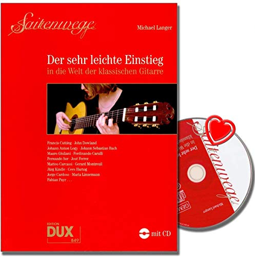 Saitenwege - Der sehr leichte Einstieg in die Welt der klassischen Gitarre mit CD - Autor Michael Langer - mit bunter herzförmiger Notenklammer