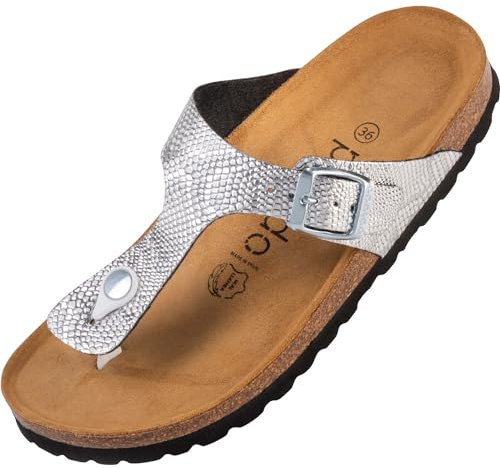 Palado Zehentrenner Damen Kos Titano – gefertigt in Spanien – modernes Schuppen-Design – glänzende Metallic-Optik – bequemer Komfort Silber UK7 - EU40