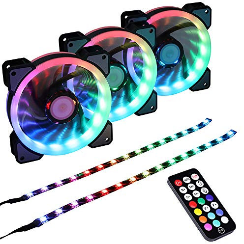 Ubanner Ventola per Case RGB indirizzabile a LED da 1400 Giri/min 120 mm con Controller per Case per Computer,LED Fans (3 ventole RGB, 2 Strisce LED, Telecomando RF di Terza Generazione, Serie A)