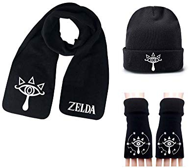 FEIDIAO Zlda Link Schalhandschuhe Strickmütze warm halten Zlda warm halten Plüsch Halstuch Weiche Tücher Wraps Wollmütze Unisex Warme Lätzchen-Touch-Handschuhe