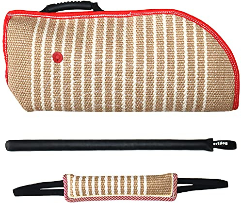 DGSL Hundetrainingsset - Hundebissmanschette Kissen Zerrspielzeug Stick - Professionelles Trainingsgerät zum Beißen Interaktiv Apportieren K9 Puppy (Querstreifen)