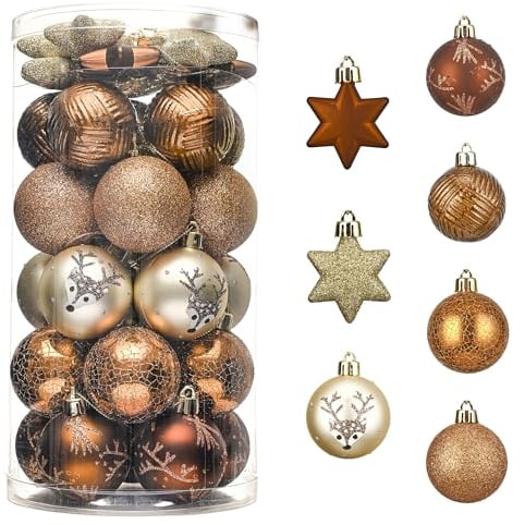 Valery Madelyn Tree Decorations - Copper and Gold Baubles, 35pcs 5cm Woodland Ball Ornaments for Christmas