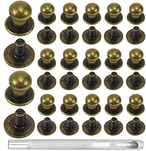 CYUaoao Nieten 40 Stück Runder Kopf Massives Schraube Punktnagelnieten für Ledernieten Gold Leder Handwerk Rundkopf Nagel Nieten Messing für Leder