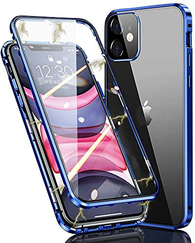 LIUKM Case for iPhone 11 Pro Max 360° Magnetic Cover,Transparent Double Sided Tempered Glass with Shockproof Metal Bumper[Built-in Magnet] One-piece Design Full Body Protective Flip Case [Blue]