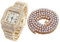 Halukakah Diamant Golduhr Iced Out, Männer 18k Echtgold Plattiert Quarz Armband 24cm Quadratisch Zifferblatt, mit Tennis-Ketten Halskette 45cm, Kommt mit Geschenkbox