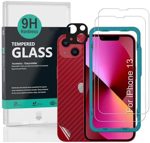 Ibywind Screen Protector (2 Pack) For iPhone 13,9H Hardness Tempered Glass,With 1Pc Metal Camera Lens Protector,1Pc Back Protector,Easy to Install