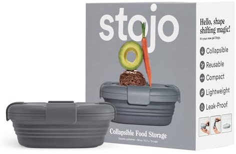 STOJO Faltbare Sandwichbox - 680.4 g Wiederverwendbare Frischhaltedose, Silikonschüssel für heiße / kalte Speisen - Mahlzeitvorbereitung, Mittagessen, Camping, Wandern - spülmaschinenfest (1 Stück,