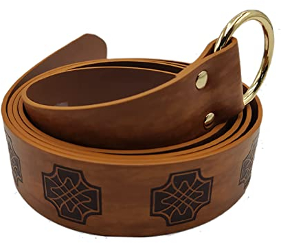 Thajaling Mittelalterlicher geprägter PU-Leder-O-Ring-Gürtel, Robe Tunika Taillengürtel, Retro Renaissance Rittergürtel für Viking Cosplay Kostümzubehör (Hellbraun)