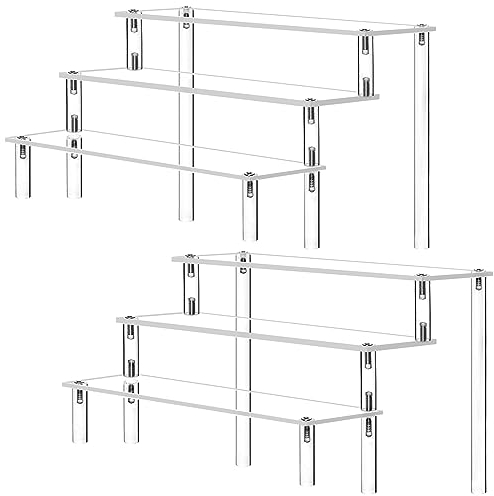 Dicunoy 2 Pack Acrylic Display Stand Shelf, 3-Tier Clear Display Risers Shelves for Cupcake, Dessert, Perfume, Clear Risers for Figures Display, 3 Step Showcase Shelf, 30x20x15cm