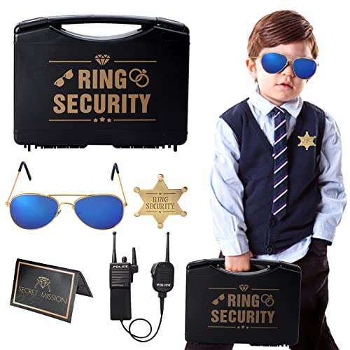 Keymall Ringträger, Hochzeitsring-Sicherheitsbox, inklusive Ringträger, Antragskarte, Spezialagentenabzeichen, Walkie-Talkie für Kinder, Ringträger, Antragsgeschenk