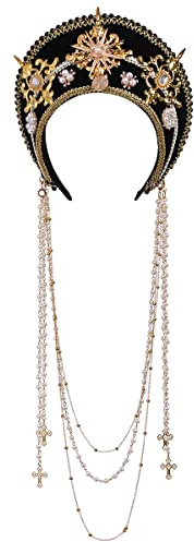 Renaissance Mittelalter Tudor Queen Kopfschmuck für Damen Anne Boleyn Stirnband Elizabethan Royal Coronet Kapuze Tiara Hut
