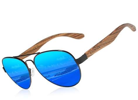 KINGSEVEN Handgefertigte Holzsonnenbrille Polarisierte Herrenbrille UV400 Schutzspiegel Brillen Holzbügel Z5518