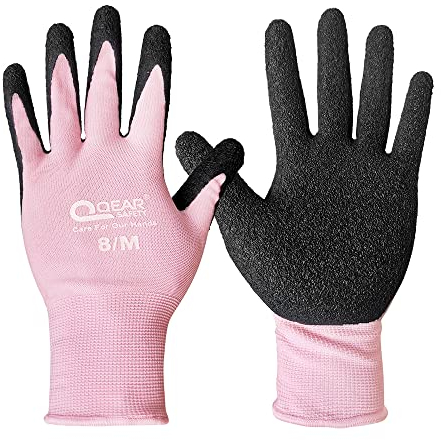 3 Paar Lady Garden Arbeitshandschuhe rosa Latex Gummi Handfläche beschichtet Multifunktions Abrieb Fit to Hand Gartenarbeit Hausarbeit (Klein)