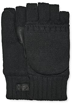 UGG Knit Flip Fäustlinge mit Leder Handflächenaufnäher, schwarz, Large-X-Large