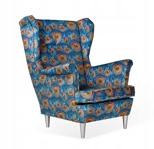 Family Meble Sessel, Modell Print, Skandinavisch, Relaxsessel aus Webstoff, Loungesessel, Ohrensessel, Fernsehsessel, Bequemer Sessel, Für Wohnzimmer, Esszimmer, Schlafzimmer, Büro, Pavone 2