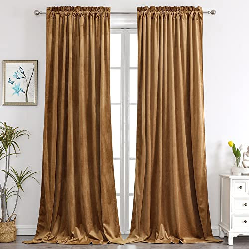 Benedeco Kamel-Samtvorhänge für Schlafzimmer, Fenster, superweiche Luxusvorhänge, Raumverdunkelung, wärmeisoliert, Stangentaschenvorhang für Wohnzimmer, B 122 x L 300 cm, 2 Paneele