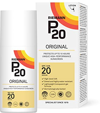 RIEMANN P20 Original LSF20 Lotion 200 ml, fortschrittlicher Sonnenschutz, hohe Leistung, dreifacher Schutz + Schweißresistenz, schützt bis zu 10 Stunden, sehr wasserabweisend, mittelstarker UVA-Schutz