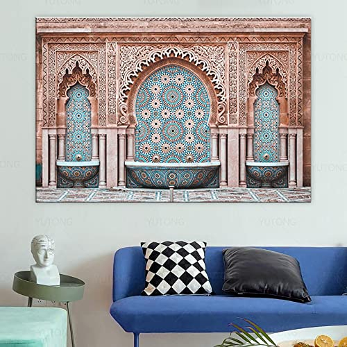 Marokkanische Wandkunst auf Leinwand, Marrakesch, Architektur, Poster, Boho-Wanddekoration, Terrakotta-Kunst, Bild, Dekoration, Gemälde für Zuhause, 70 x 100 cm, rahmenlos