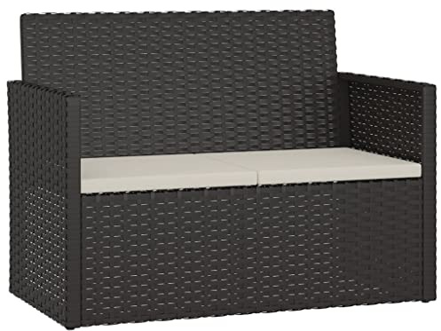 vidaXL Gartenbank mit Kissen Schwarz 105 cm Poly Rattan