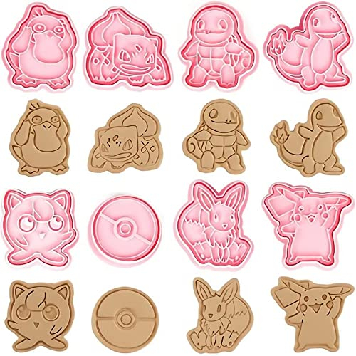 8 cortadores de galletas de dibujos animados, cortadores de galletas de plástico de dibujos animados en 3D, cortadores de galletas con empujador rosa, cortadores de galletas de dibujos