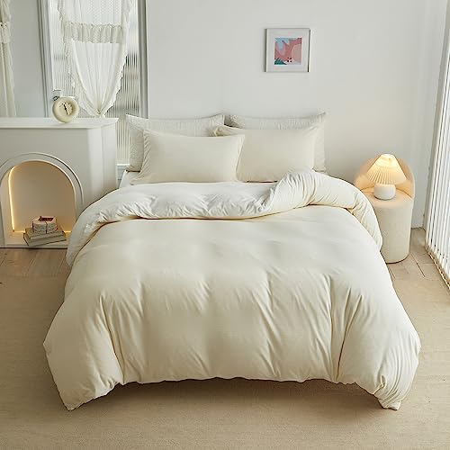 ARYURBU Plüsch Bettwäsche Set 2 Teilig Weiß - 1 Bettbezug 135x200 cm + 1 Kissenbezug 80x80 cm, Flauschige und warme Cashmere Touch Wendebettwäsche, Herbst Winter Flanell Kuschelbettwäsche