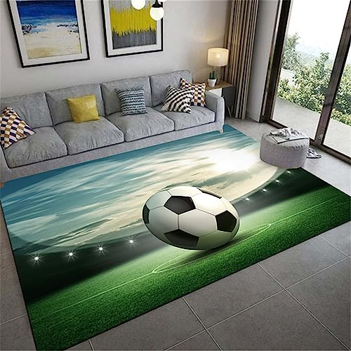 WENYAPJYC Schwarz Grün 3D Teppich Fußball Muster Junge Jugendlich Mädchen Zimmer Dekorationen Wohnzimmer Schlafzimmer rutschfest Waschbar (Farbe 1, 40x60 cm)