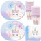 WSAMJIN 48 Pcs Vajilla de Unicornio Cumpleaños, Juego de Vajilla Unicornio, Vajilla de Fiesta de Unicornio, Decoraciones Cumpleaños Unicornio con Platos, Taza, Servilletas Para Niños