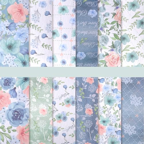 24 Stück Scrapbooking Blumenpapier, 30 x 30cm Frühlingsblumen-Kartonpapier Blumenkarton-Musterpapier für Scrapbooking-Album-Dekoration DIY (Blau)
