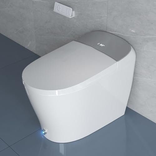 Uncle Brown - WC intelligente migliorato con potente scarico per bassa pressione dell'acqua, coperchio di apertura e chiusura automatica, WC bidet monopezzo con sedile allungato riscaldato, acqua
