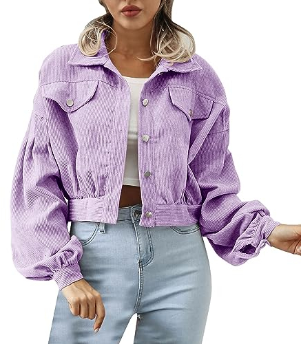 Oversize Jacke Damen Damen Strick-Thermojacke mit langen Ärmeln und Taschen aus Cord Trenchcoat Damen Winter (Purple, XL)