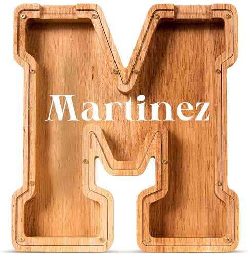 Personalisierte Spardose für Kinder,Spardose für Jungen und Mädchen,Spardose aus Holz mit großen Buchstaben,bruchsichere Spardose,lustige Geschenke für Geburtstage,Weihnachten(Buchstabe-M)