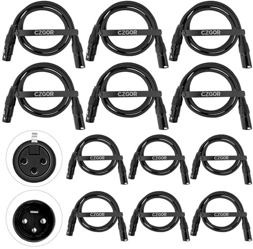Czgor Cable DMX de 1m 12 Pack, Flexibles de Señal XLR Macho a Hembra, Adecuado para Señal de Iluminación de Escenario DMX512, Cables de luz de Escenario para Entrada y salida